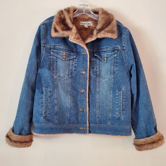 Marvin Richard's Women’s Jean Jacket with Faux Fur Linning & Trim Size XL Y2k - Picture 2 of 16